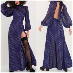 For Love And Lemons Mavis Maxi Dress With Navy and Red Polka Dots